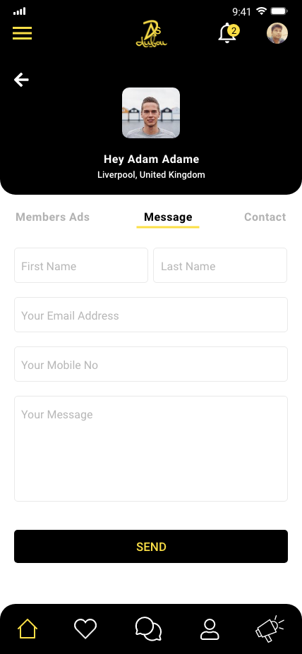 Classifieds Mobile App Profile Message