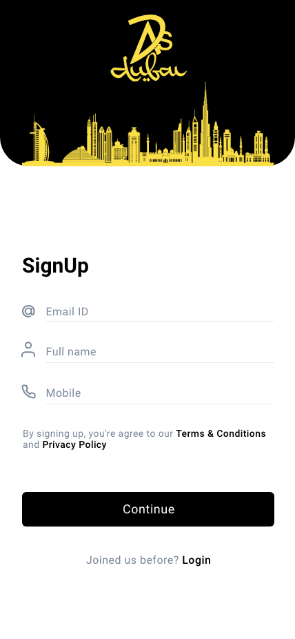 Classifieds Mobile App Sign Up